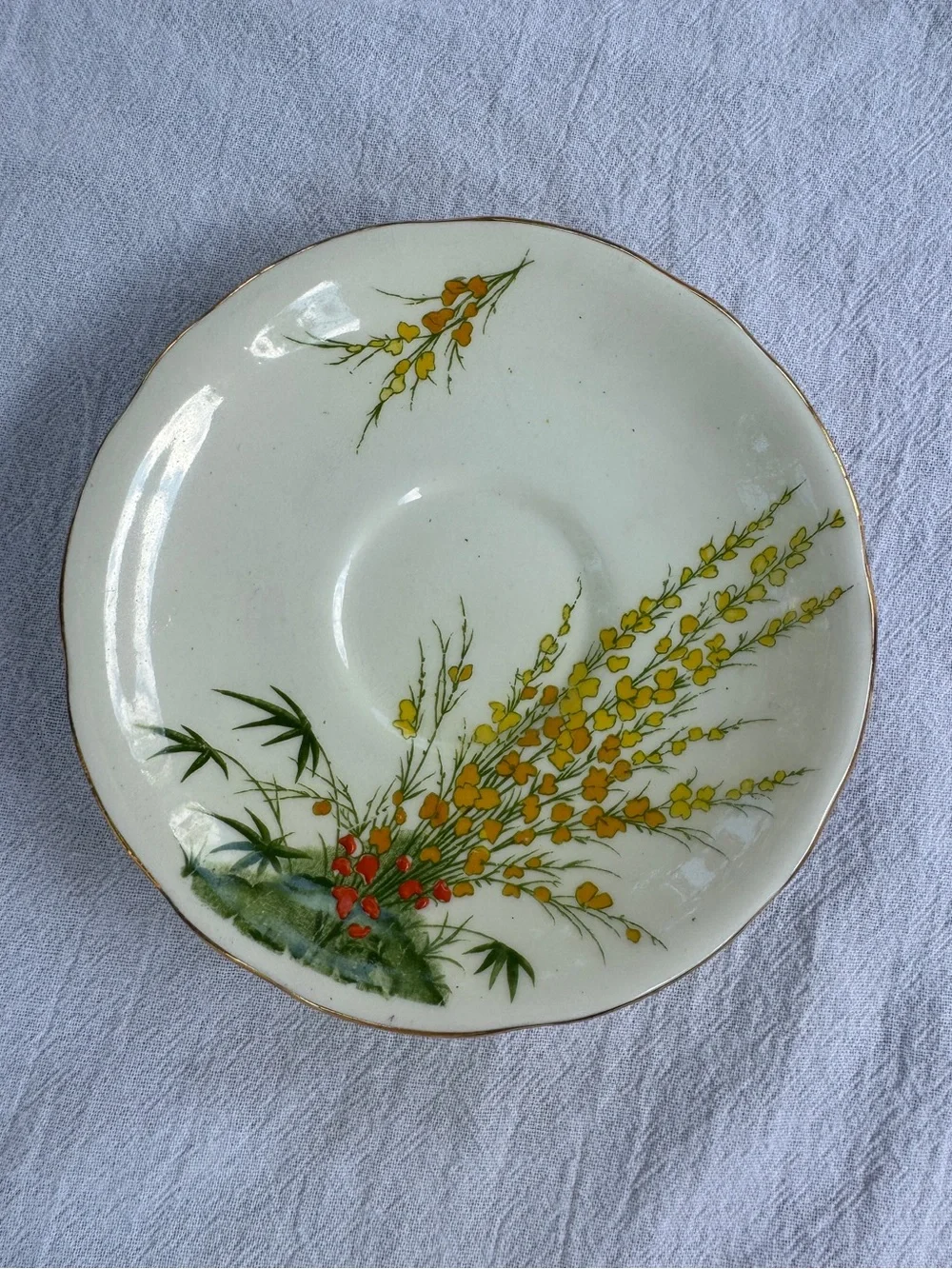 Vintage Royal Stafford Bone China Teacup & Saucer BROOM Pattern Made in England